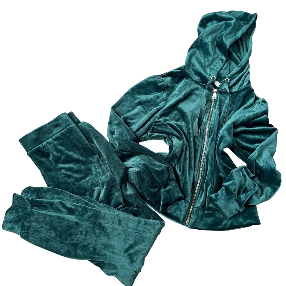 Magaschoni Velour Tracksuit Size M Green Athleisure Comfort Travel Coord Set